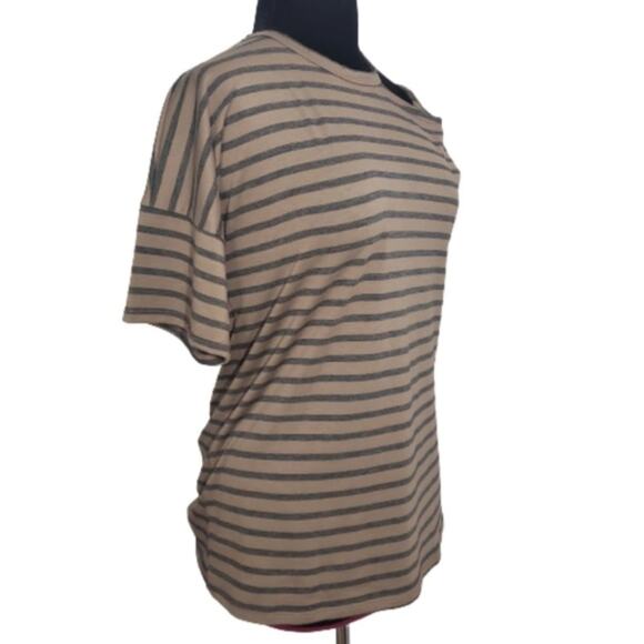 143 Story Brown Black Striped Cutout Cold Shoulder Short Sleeve Casual Top Small - Picture 2 of 8